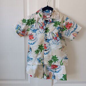 NEW Pacific Legend Boy's Tan Parrot Hawaiian Shirt and Shorts Set Size 4T